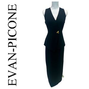 Evan Picone Vintage Black Sleeveless Peplum Midi Dress Size 6 old Money